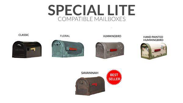 Four different types of Cedar Mail Post Only - Installation Included (Mailbox Not Included) with the words special lite.