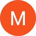 The letter m in an orange circle.