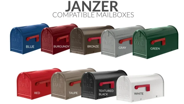 Mayne Charleston Mail Post With Janzer Mailbox - Installation Included mailboxes in different colors.