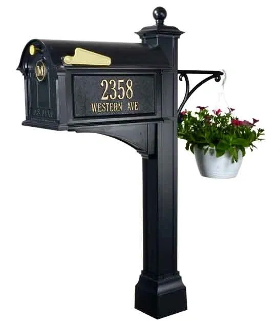 A Whitehall Balmoral Premium Package - Installation Included mailbox with a flower pot on it.