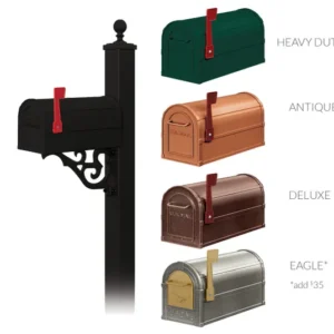 Four different types of Salsbury Decorative Victorian Packages (Includes Mailbox and Installation) with different colors.