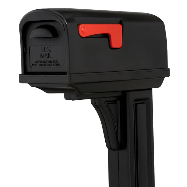 A Gibraltar Classic Mailbox & Post Combo - Installation Included with a red handle.